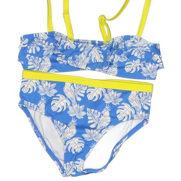 Mini Boden Brand SIze 6-7 Blue & Yellow Tropical print  2 Piece Frill Bikini - Picture 1 of 5